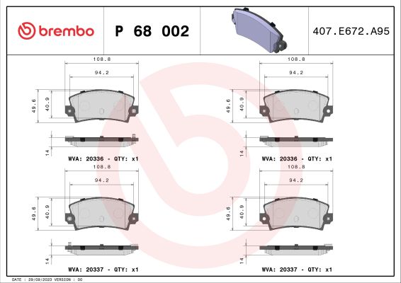 A.B.S. P 68 002 BREMBO Bremsbelagsatz, Scheibenbremse